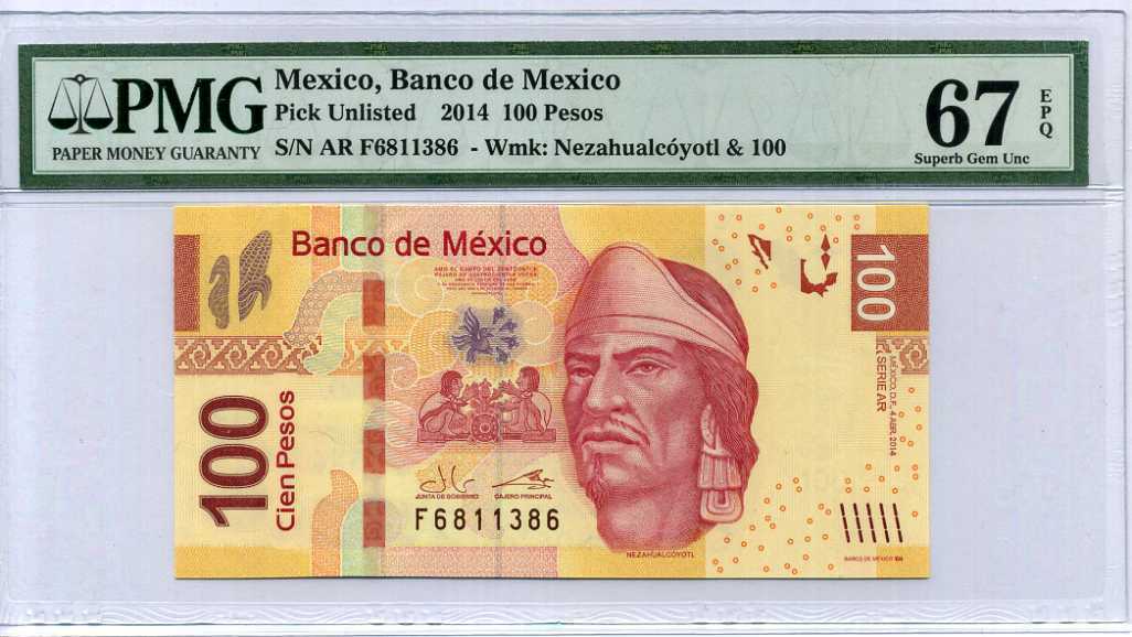 Mexico 100 Pesos 2014 P 124 Superb Gem UNC PMG 67 EPQ