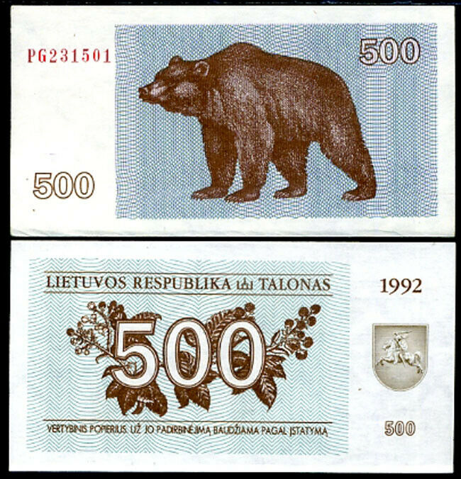 LITHUANIA 500 TALONAS 1992 P 44 UNC