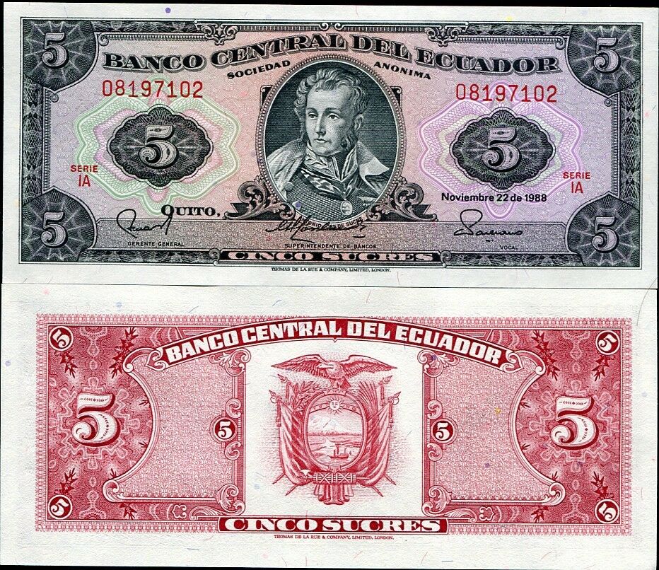 ECUADOR 5 SUCRES 1988 P 113 UNC