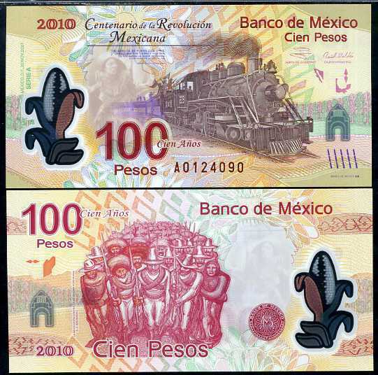 MEXICO 100 PESOS 2007 (2010) P 128 COMM. POLYMER A PREFIX SERIES A UNC