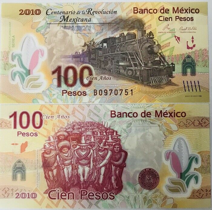 Mexico 100 Pesos 2007/2010 P 128 b COMM. Polymer B PREFIX SERIES A UNC