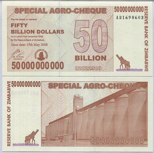 Zimbabwe 50 Billion Dollars 2008 P 63 UNC
