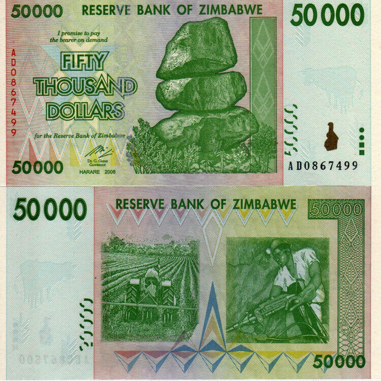 Zimbabwe 50000 Dollars 2008 P 74 UNC