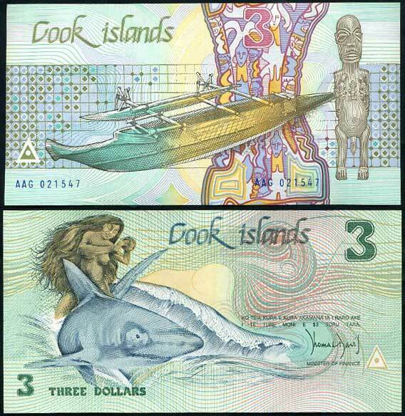 Cook Islands 3 Dollars ND 1987 P 3 UNC
