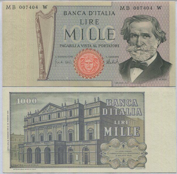 Italy 1000 Lire 1969/1973 P 101 c UNC
