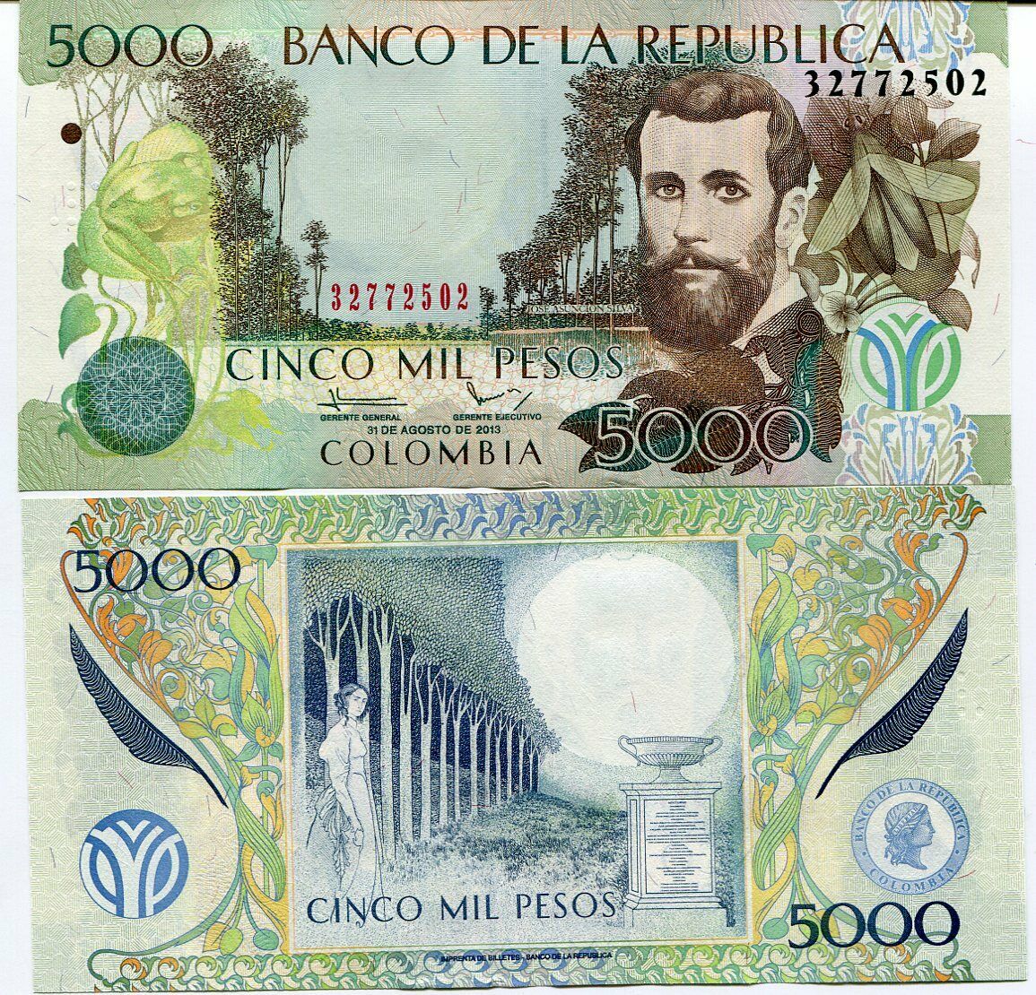 Colombia 5000 Pesos 2013 P 452 UNC