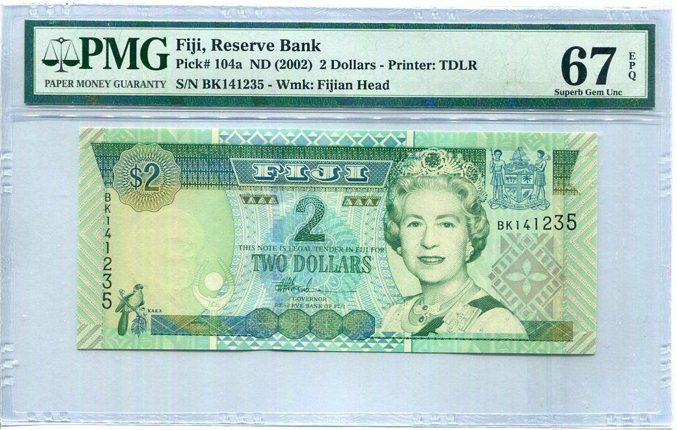 Fiji 2 Dollars ND 2002 P 104 a Superb GEM UNC PMG 67 EPQ