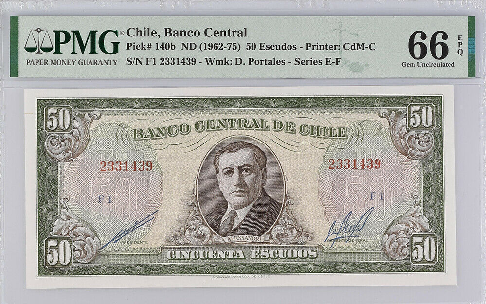 Chile 50 Escudos ND 1962-75 P 140b GEM UNC PMG 66 EPQ High