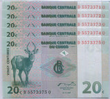 Congo 20 Centimes 1997 P 83 UNC LOT 5 PCS