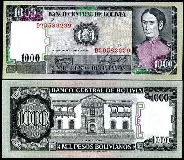 BOLIVIA 1000 1,000 PESOS 1982 P 167 UNC