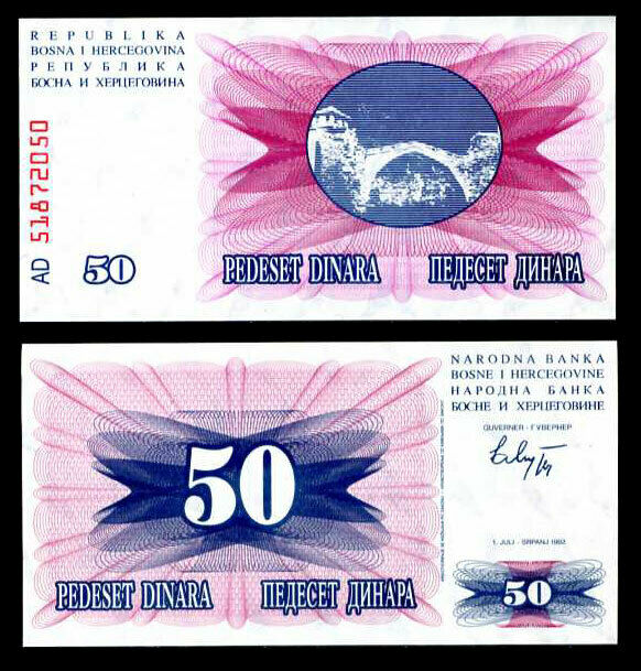 BOSNIA 50 DINARA 1992 P 12 UNC