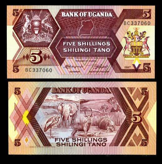 UGANDA 5 SHILLINGS 1987 P 27 UNC