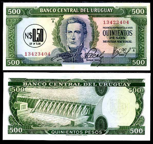 Uruguay 0.5 Nuevo Peso On 500 ND 1975 P 54 UNC