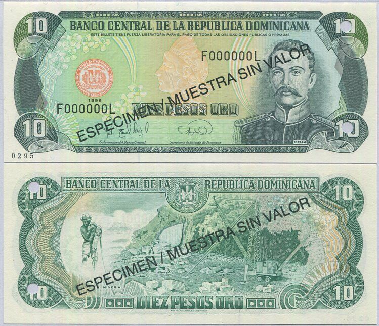 Dominican Republic 10 Pesos 1996 P 153 Specimen UNC