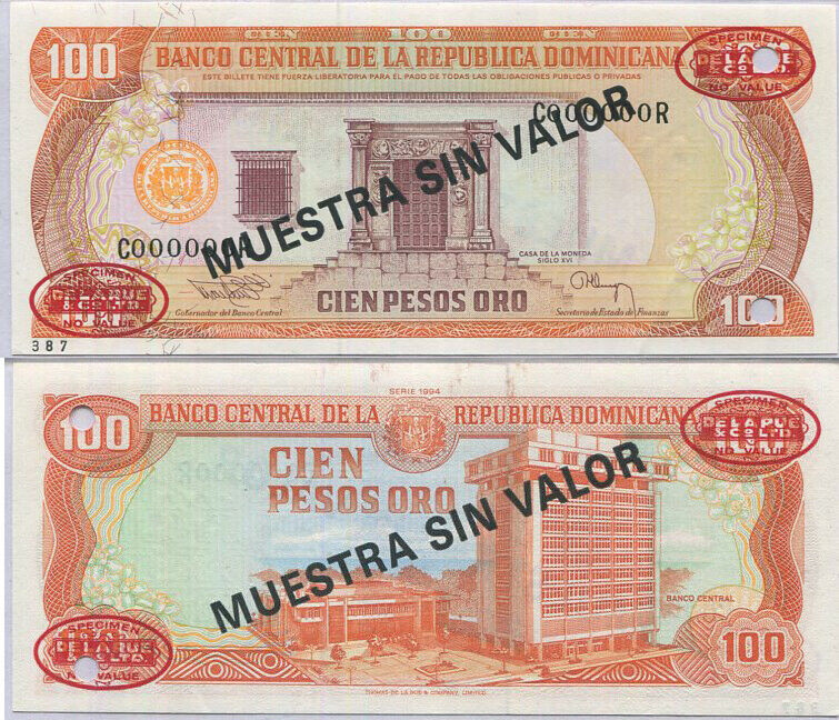 Dominican Republic 100 Pesos 1994 P 136 b Specimen UNC