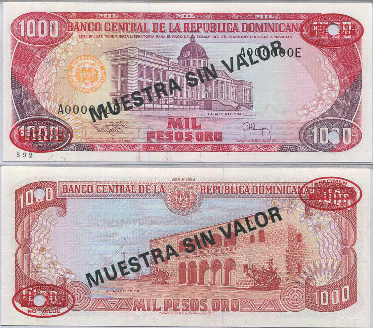 Dominican Republic 1000 Pesos 1994 P 138 c Specimen UNC
