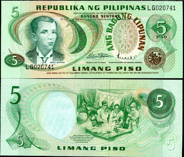 PHILIPPINES 5 PESOS P 160 a SIGN 8 UNC
