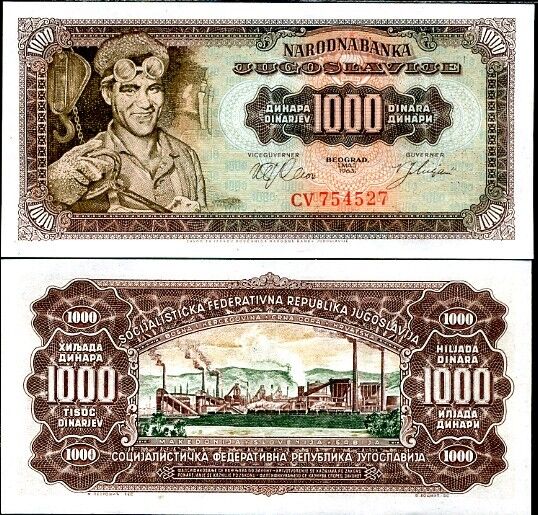 Yugoslavia 1000 Dinara 1963 P 75 UNC