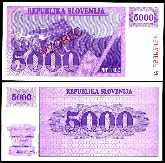 SLOVENIA 5000 TOLARJEV 1992 P 10 SPECIMEN UNC