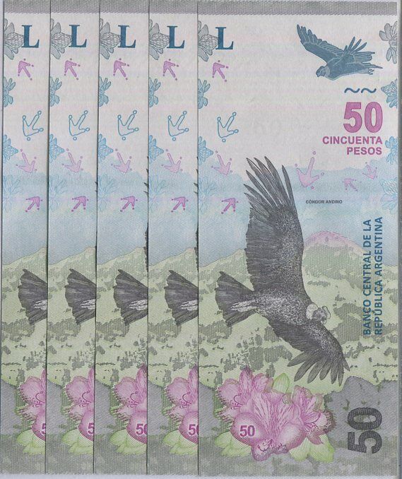 Argentina 50 Pesos 2018 Series B P 363 UNC Lot 5 Pcs