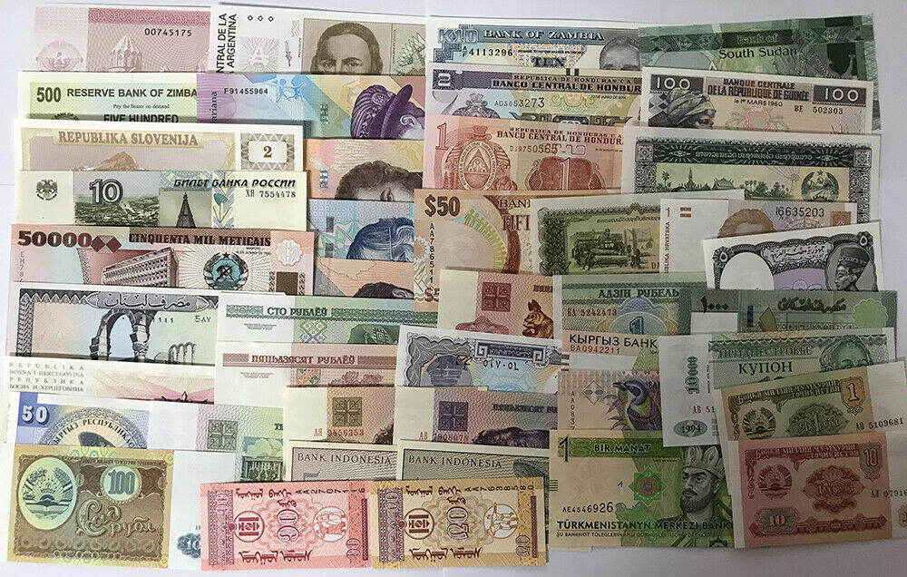 World Banknotes Set 43 Pcs from 25 Different Countries UNC
