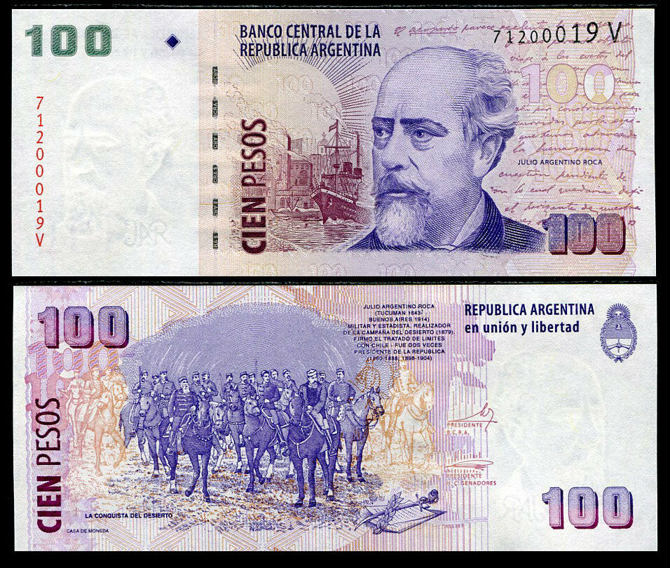 ARGENTINA 100 PESOS ND 2012 P 357 SERIES V UNC