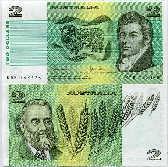 AUSTRALIA 2 DOLLARS ND 1983 P 43 D JOHNSTON STONE UNC