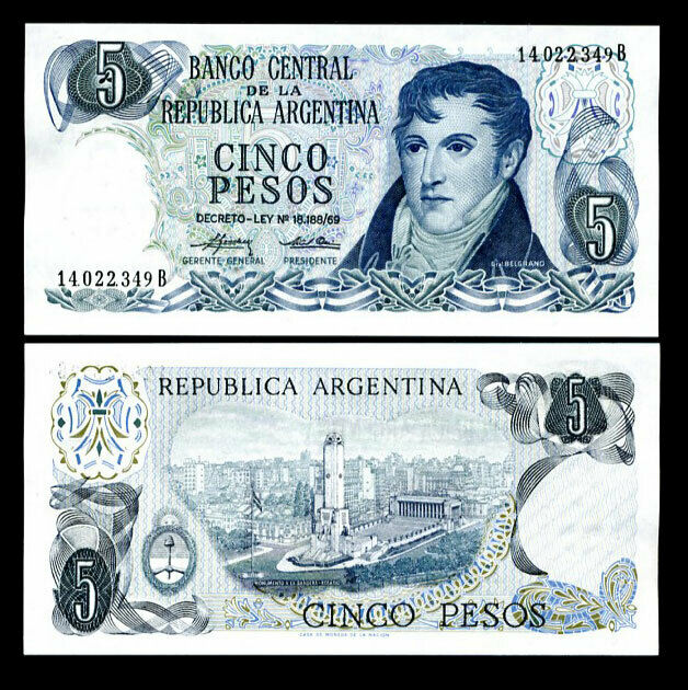 ARGENTINA 5 PESOS 1975 P 294 UNC