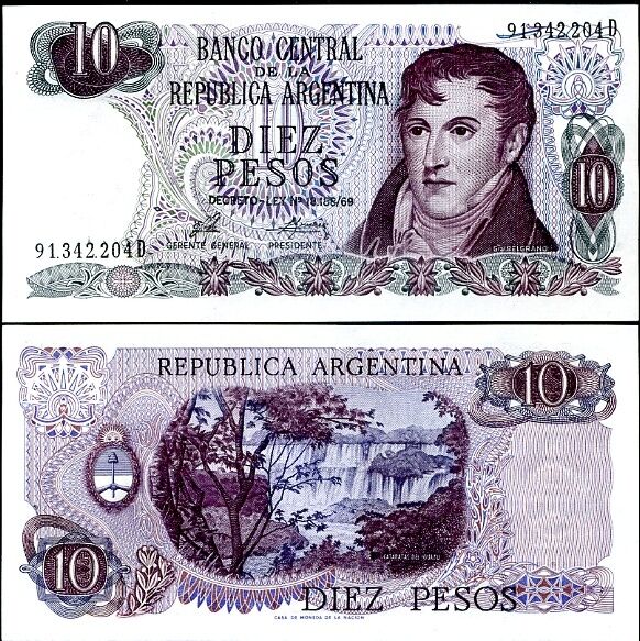 ARGENTINA 10 PESOS 1973 P 295 UNC