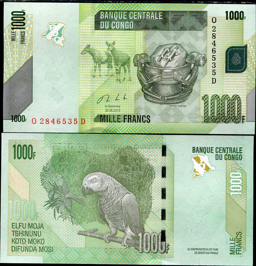 Congo 1000 Francs 2013 P 101 b UNC
