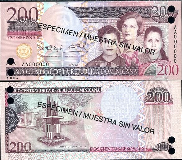Dominican Republic 200 Pesos 2007 P 178 s Specimen UNC