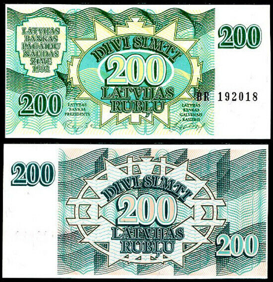 LATVIA 200 RUBLES 1992 P 41 UNC