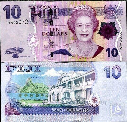 Fiji 10 Dollars ND 2012 P 111 QE II UNC