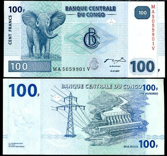 Congo 100 Francs 2007 P 98 UNC