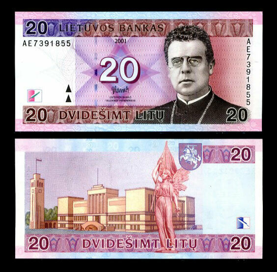 LITHUANIA 20 LITAS 2001 P 66 UNC