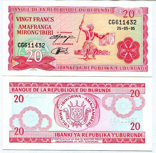 Burundi 20 Francs 1995 P 27 UNC