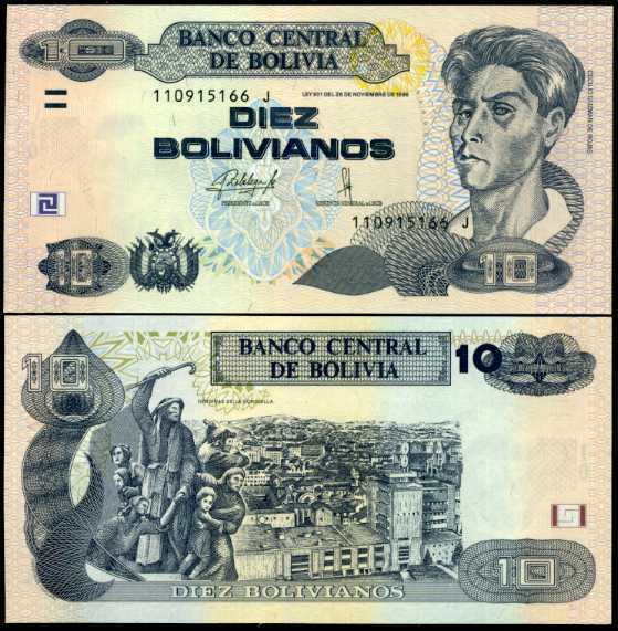 BOLIVIA 10 BOLIVIANOS 1986 / 2015 P 243 SERIES J NEW SIGN UNC
