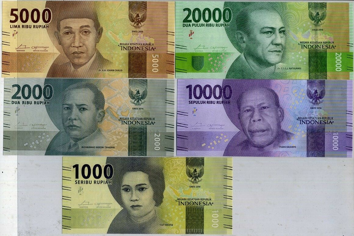 Indonesia SET 5 UNC 1000 2000 5000 10000 20000 Rupiah Random Date P 155-158