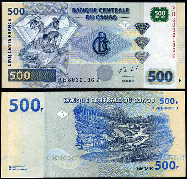 Congo 500 Francs 2013 P 96 d* Replacement Z Suffix UNC