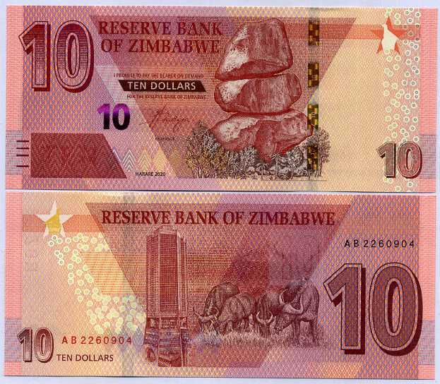 Zimbabwe 10 Dollars 2020 P 103 UNC