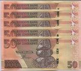 Zimbabwe 50 Dollars 2020/2021 P 105 UNC Lot 5 Pcs