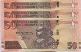 Zimbabwe 50 Dollars 2020/2021 P 105 UNC Lot 25 Pcs 1/4 Bundle
