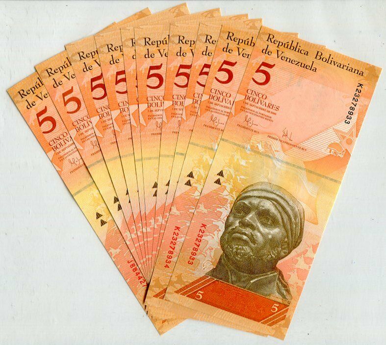 Venezuela 5 Bolivares 2009 P 89 UNC LOT 10 PCS 1/10 Bundle