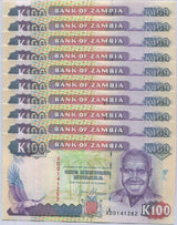 Zambia 100 Kwacha 1991 P 34 UNC LOT 10 PCS