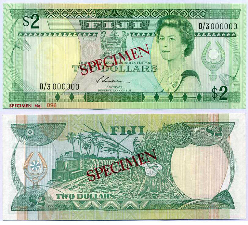 Fiji 2 Dollars QE II 1988 P 87s Specimen D3 Sign Siwatibau ABOUT UNC