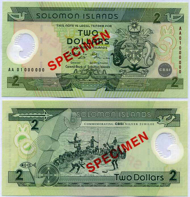 Solomon Islands 2 Dollars ND 2001 P 23 Polymer Specimen UNC