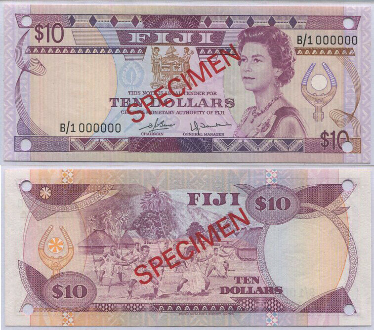 Fiji 10 Dollars ND 1980 P 79s2 SPECIMEN UNC