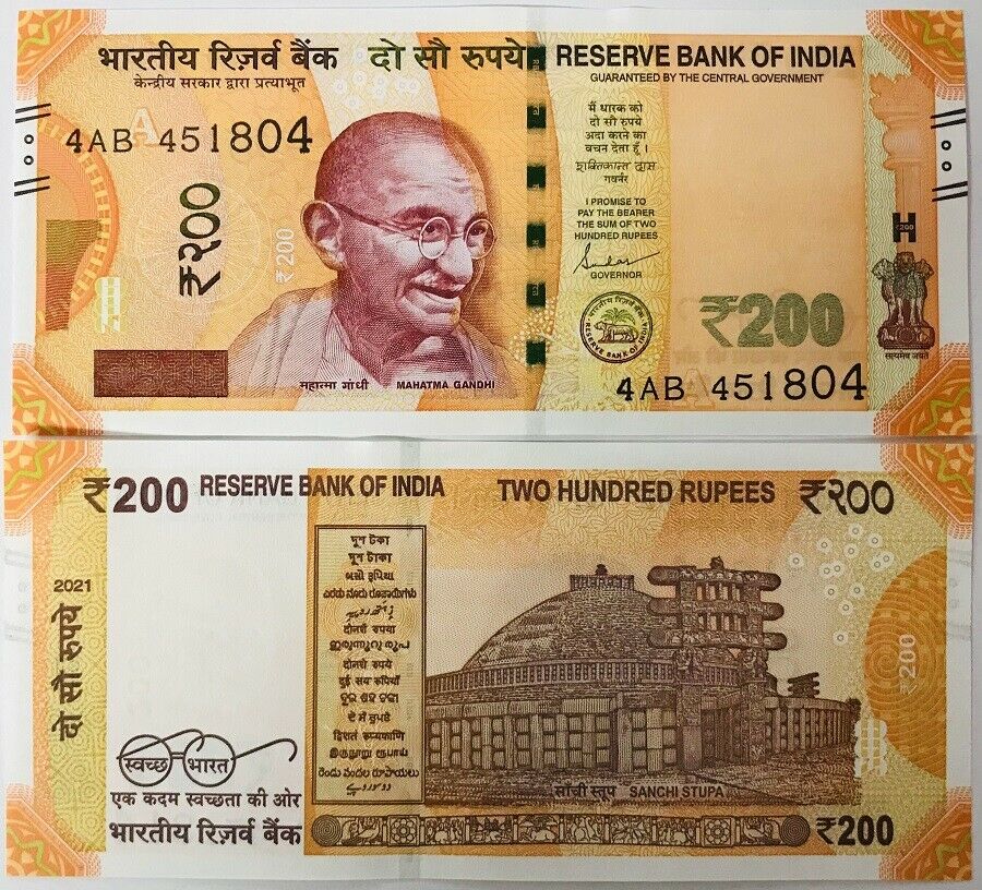 India 200 Rupees 2021 P 113 UNC
