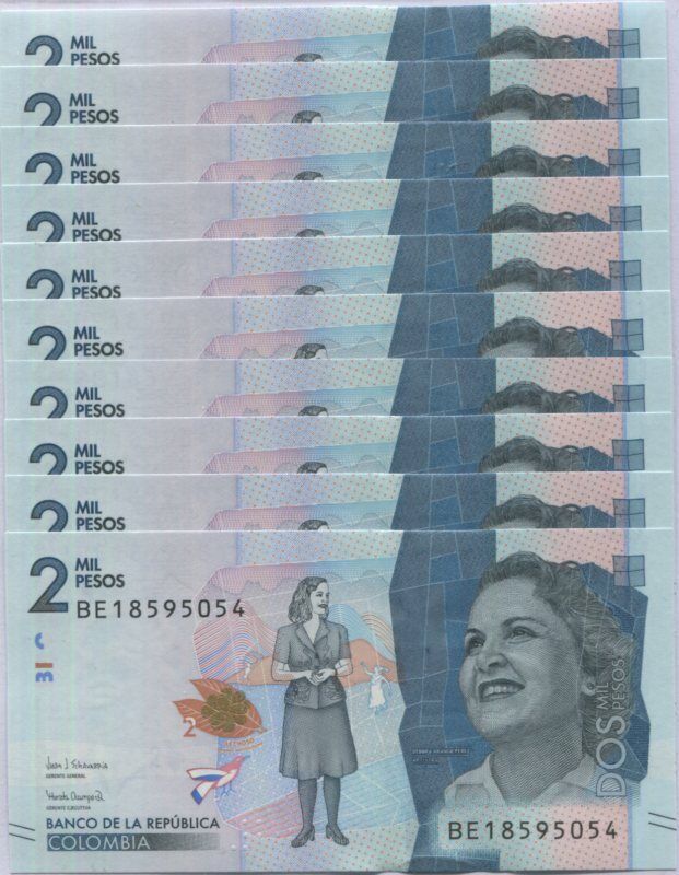 Colombia 2000 Pesos 2019 P 458 UNC LOT 10 PCS
