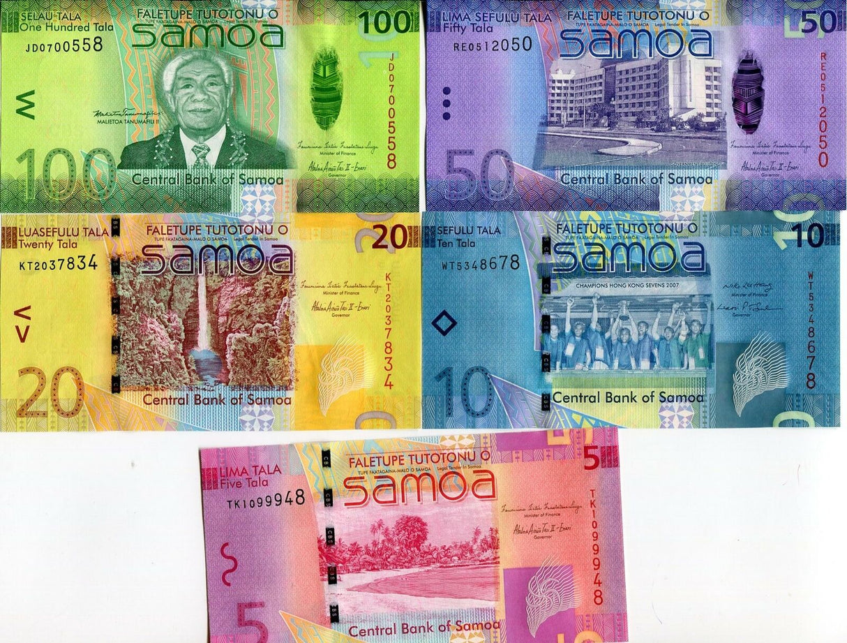 Western Samoa Set 5 Pcs 5 10 20 50 100 Tala 2012 P 38 39 40 41 44 UNC